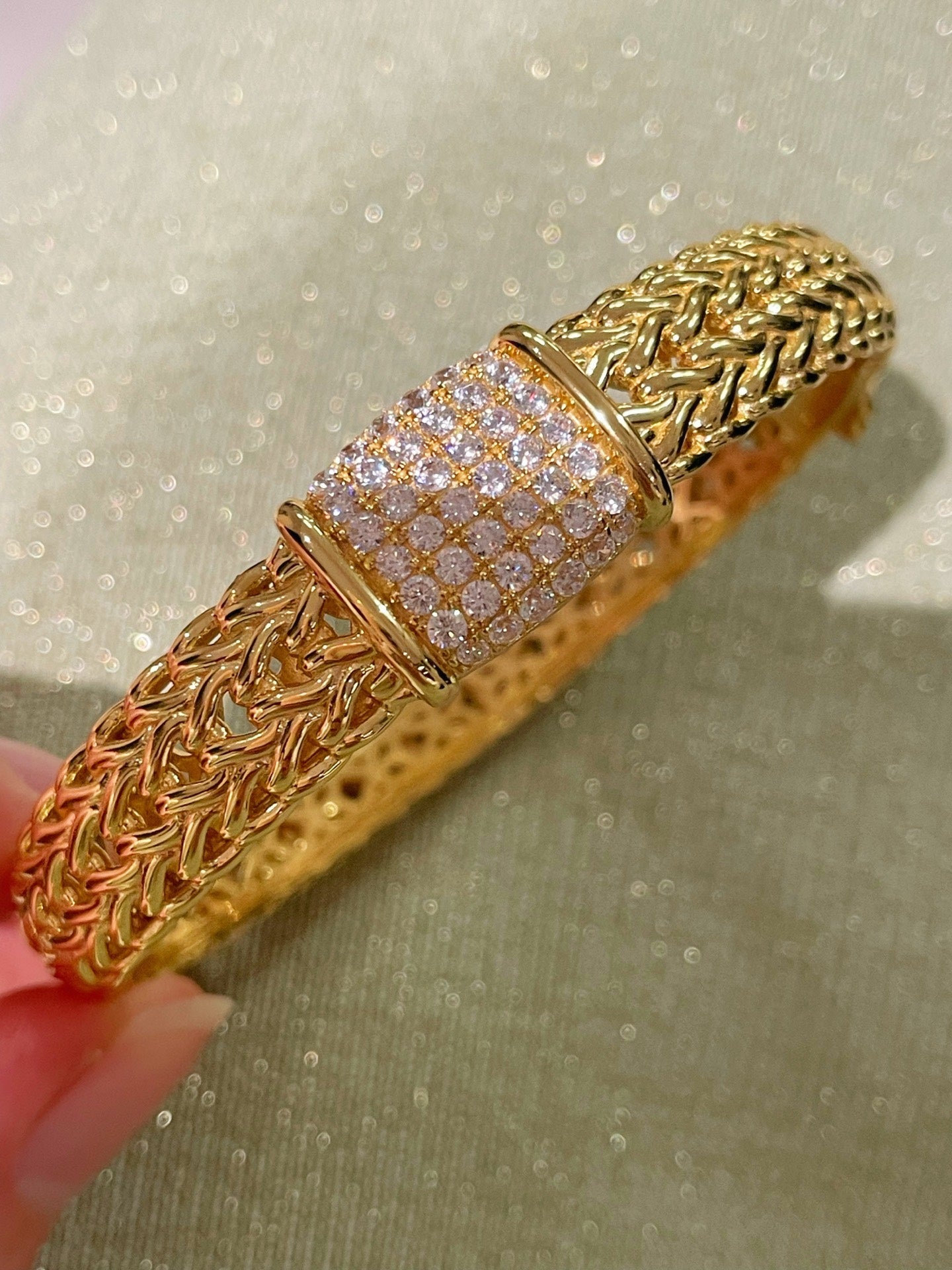 Italian Vintage - Inspired Braided Diamond Cuff Bracelet - floysun