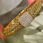 Italian Vintage - Inspired Braided Diamond Cuff Bracelet - floysun