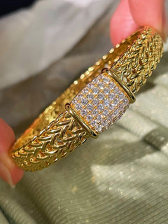 Italian Vintage - Inspired Braided Diamond Cuff Bracelet - floysun