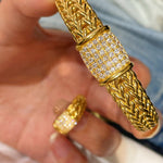 Italian Vintage - Inspired Braided Diamond Cuff Bracelet - floysun
