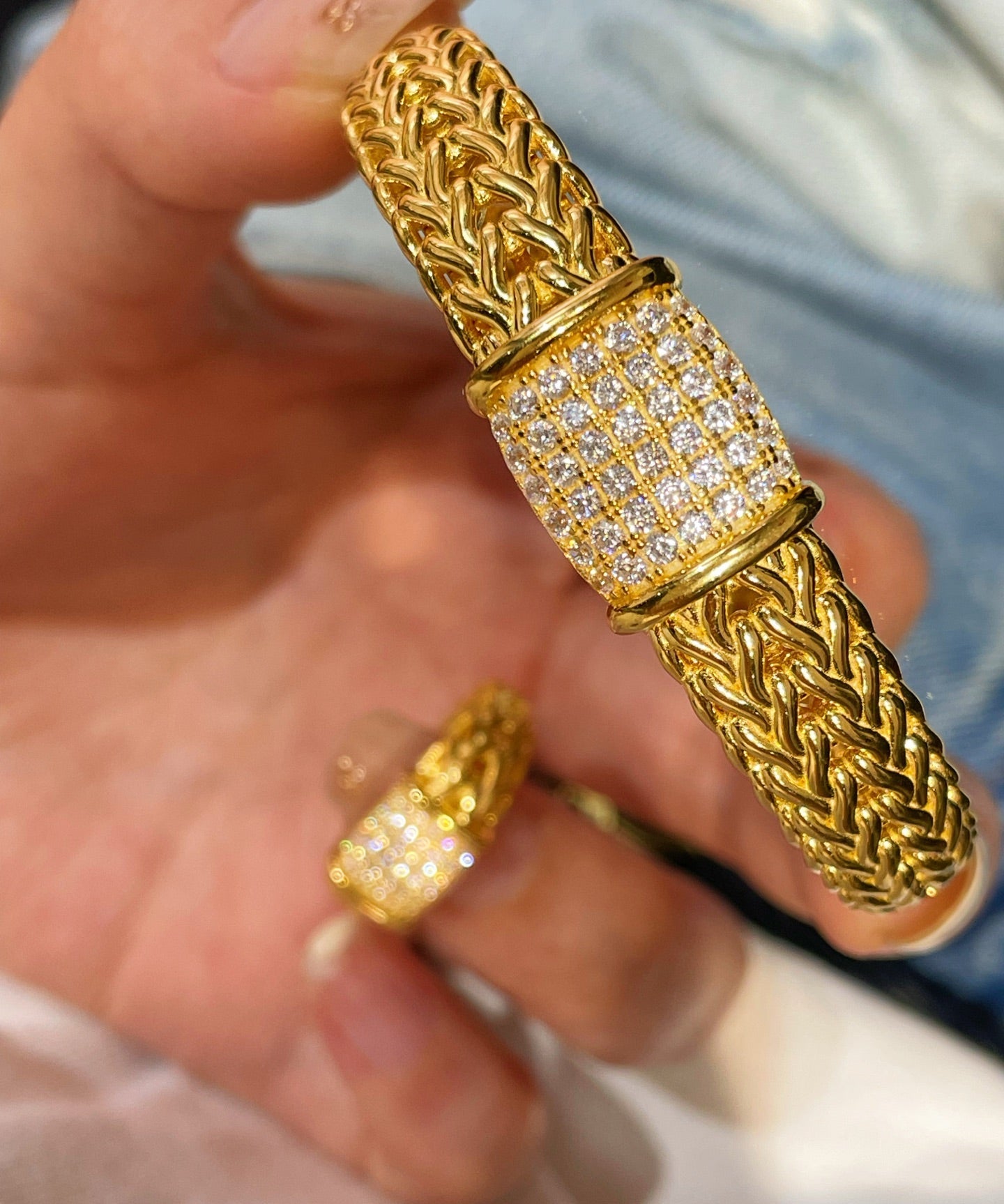 Italian Vintage - Inspired Braided Diamond Cuff Bracelet - floysun