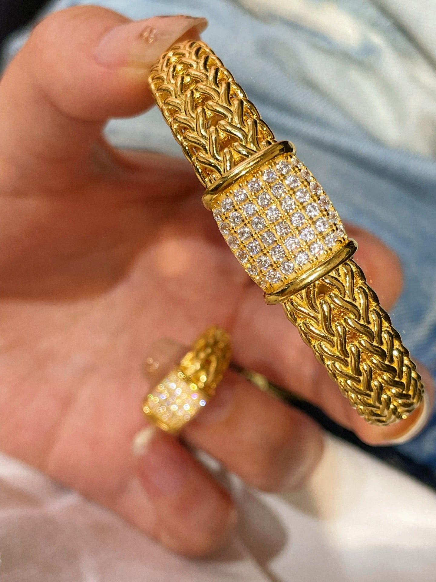 Italian Vintage - Inspired Braided Diamond Cuff Bracelet - floysun