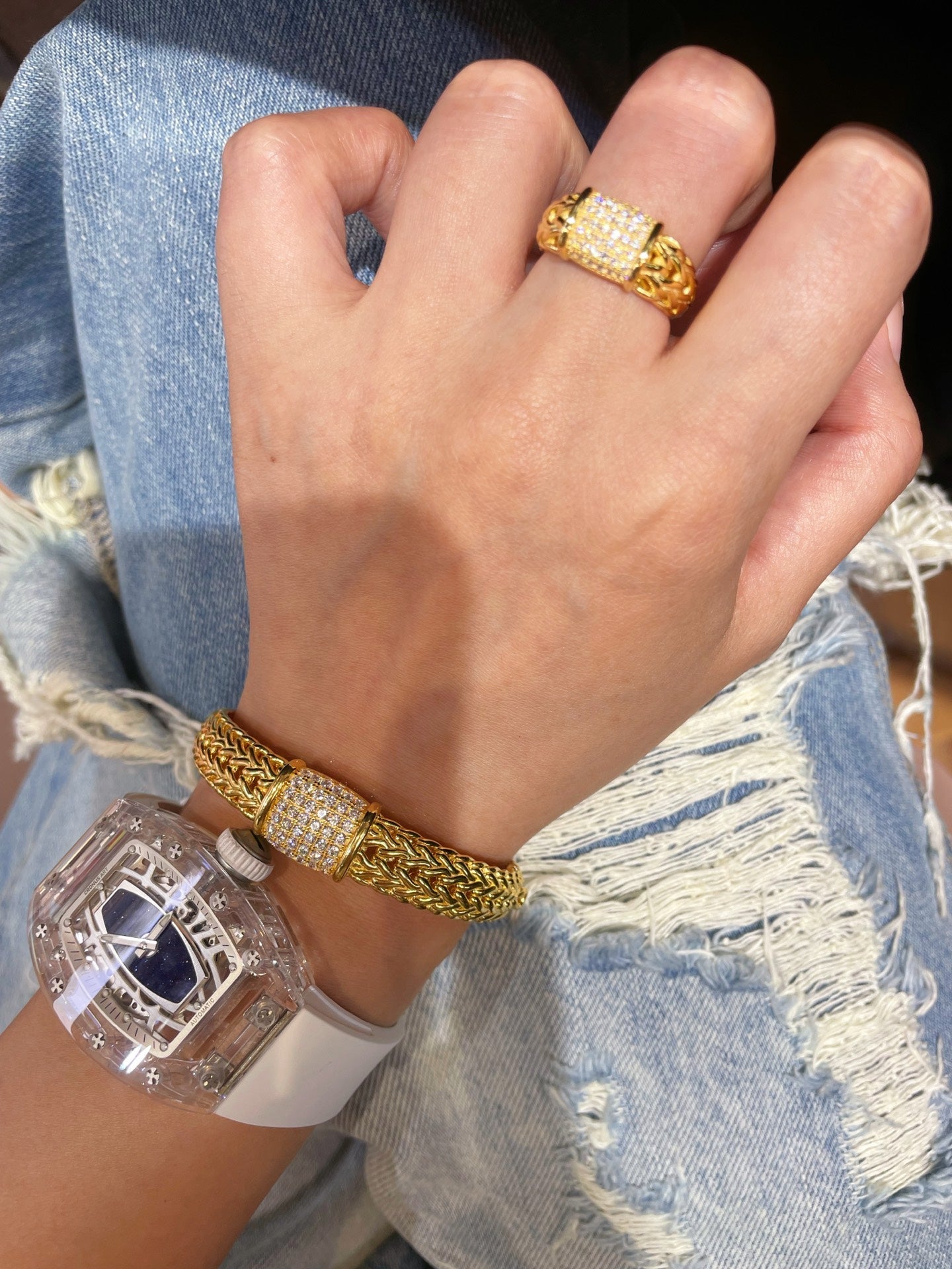 Italian Vintage - Inspired Braided Diamond Cuff Bracelet - floysun