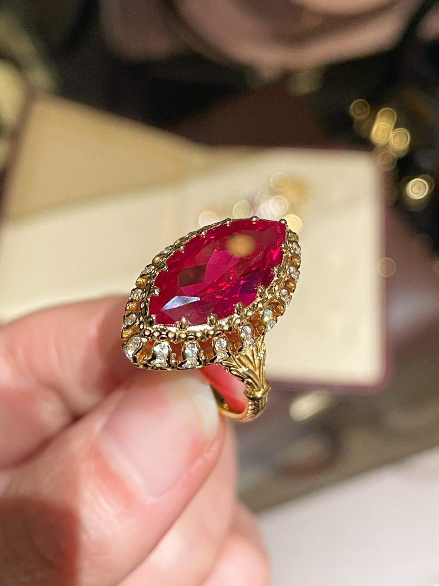 Italian Vintage Marquise Red Ruby Ring - floysun