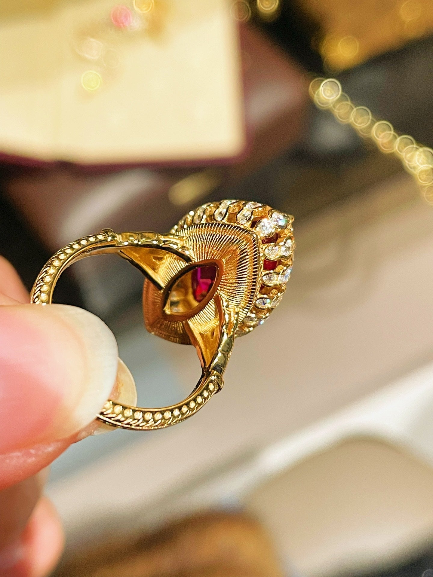 Italian Vintage Marquise Red Ruby Ring - floysun