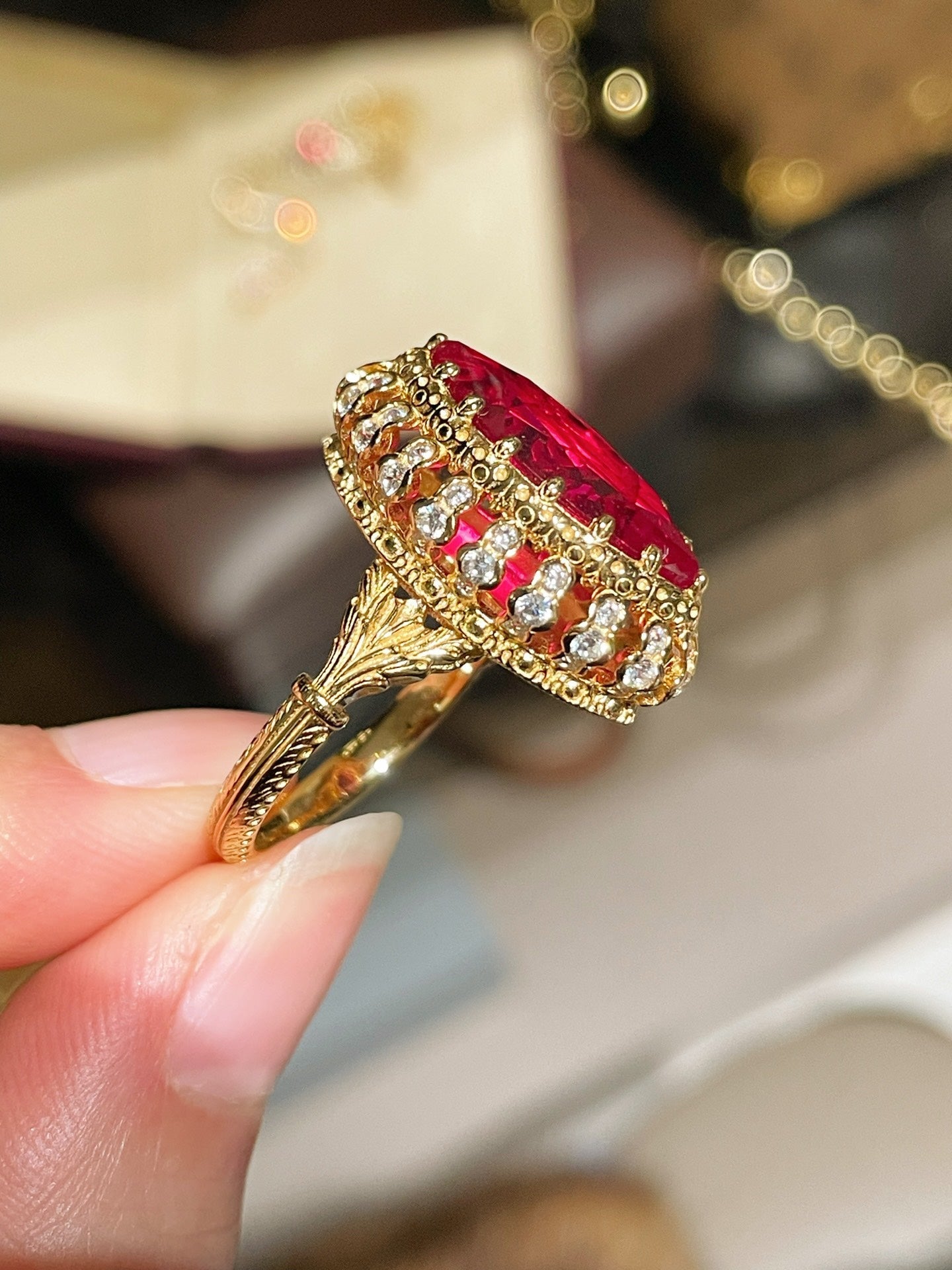 Italian Vintage Marquise Red Ruby Ring - floysun