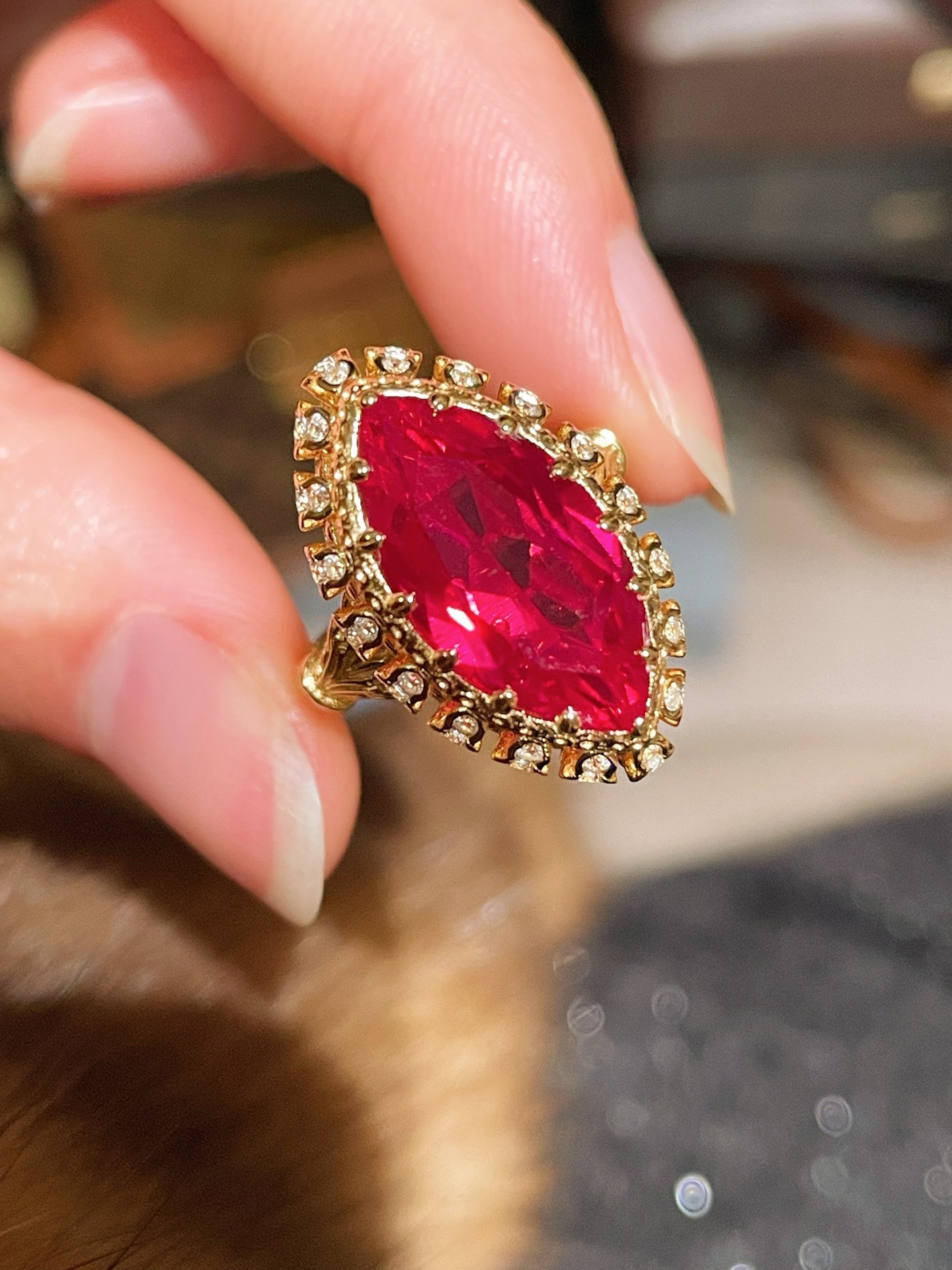 Italian Vintage Marquise Red Ruby Ring - floysun
