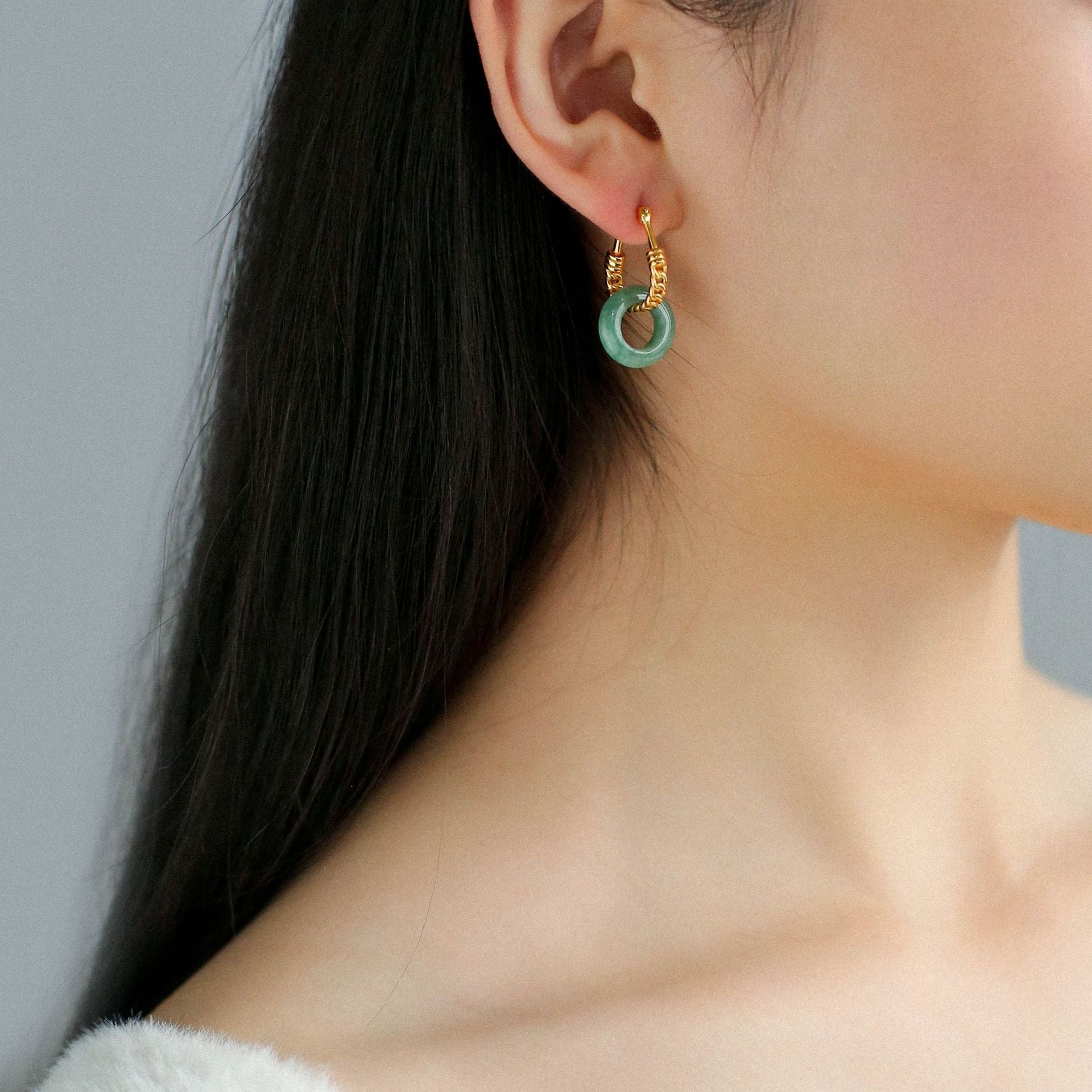 Jade Fusion Hoop Earrings-Green - floysun