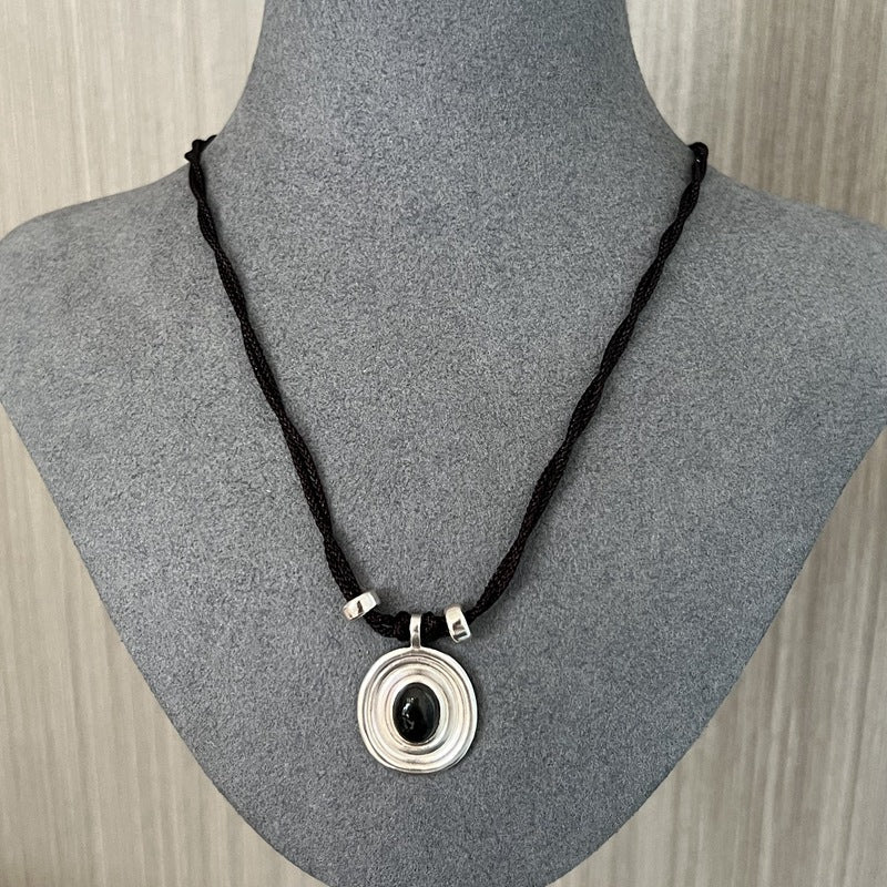 Japanese 925 Silver Obsidian Necklace - floysun