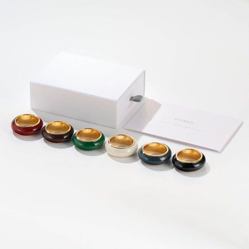 Japanese Minimal Enamel Slim Band Ring | Versatile Layering Style - floysun