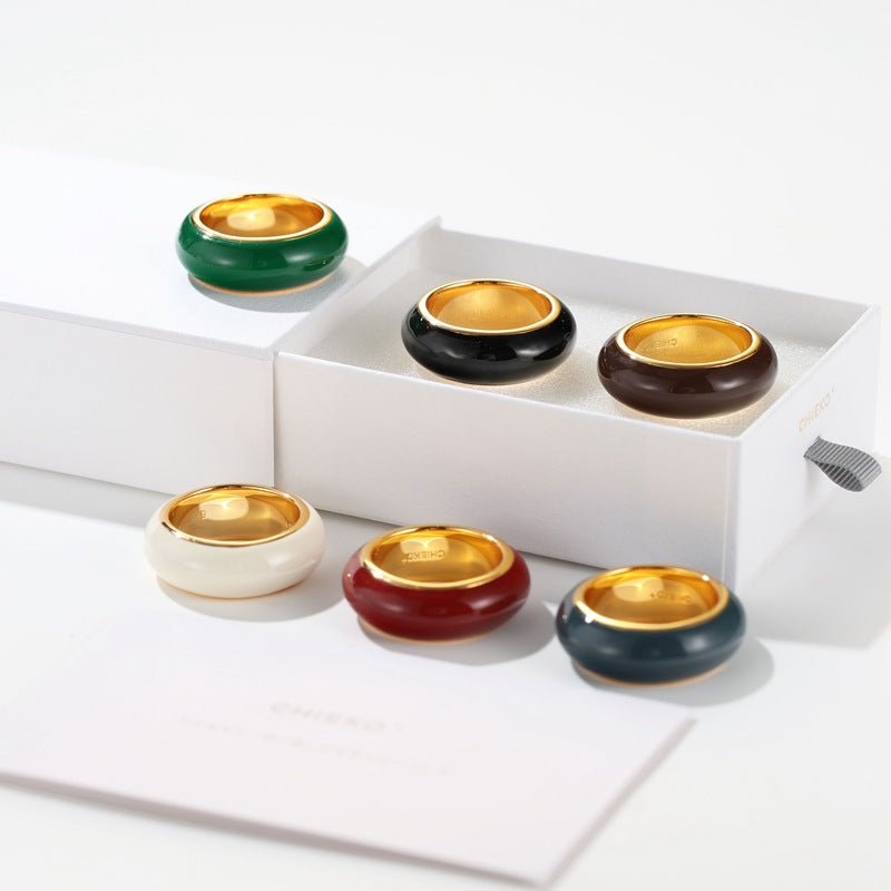 Japanese Minimal Enamel Slim Band Ring | Versatile Layering Style - floysun