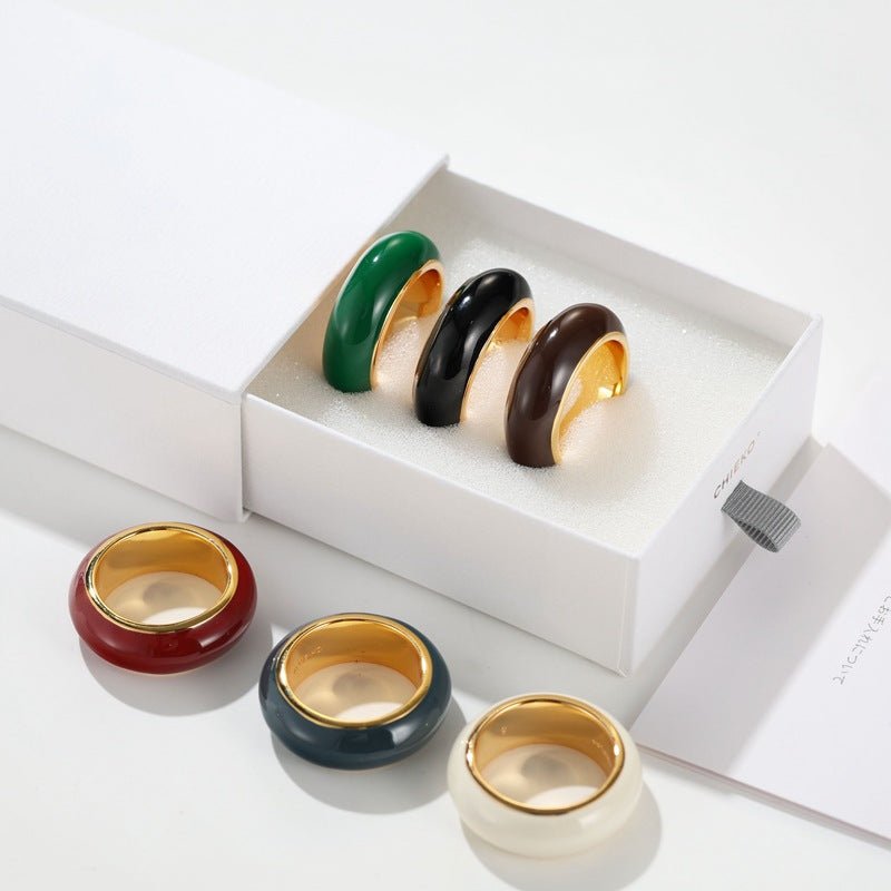 Japanese Minimal Enamel Slim Band Ring | Versatile Layering Style - floysun