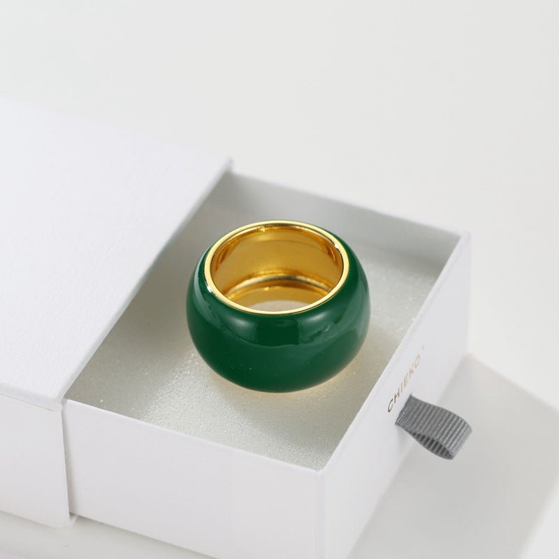 Japanese Minimal Enamel Wide Band Ring | Versatile Layering Style - floysun