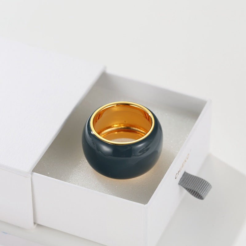 Japanese Minimal Enamel Wide Band Ring | Versatile Layering Style - floysun