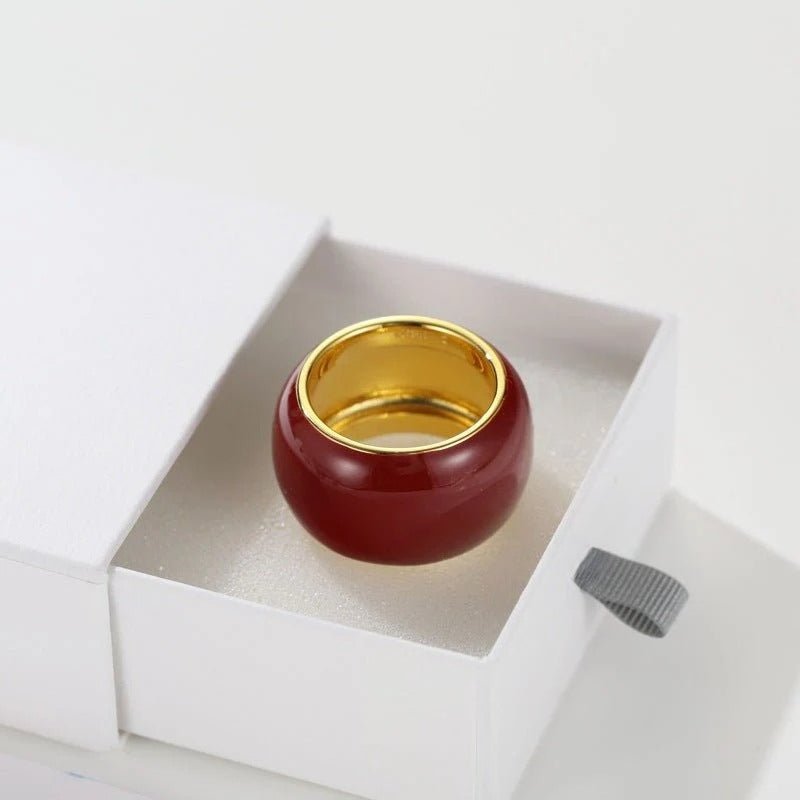 Japanese Minimal Enamel Wide Band Ring | Versatile Layering Style - floysun