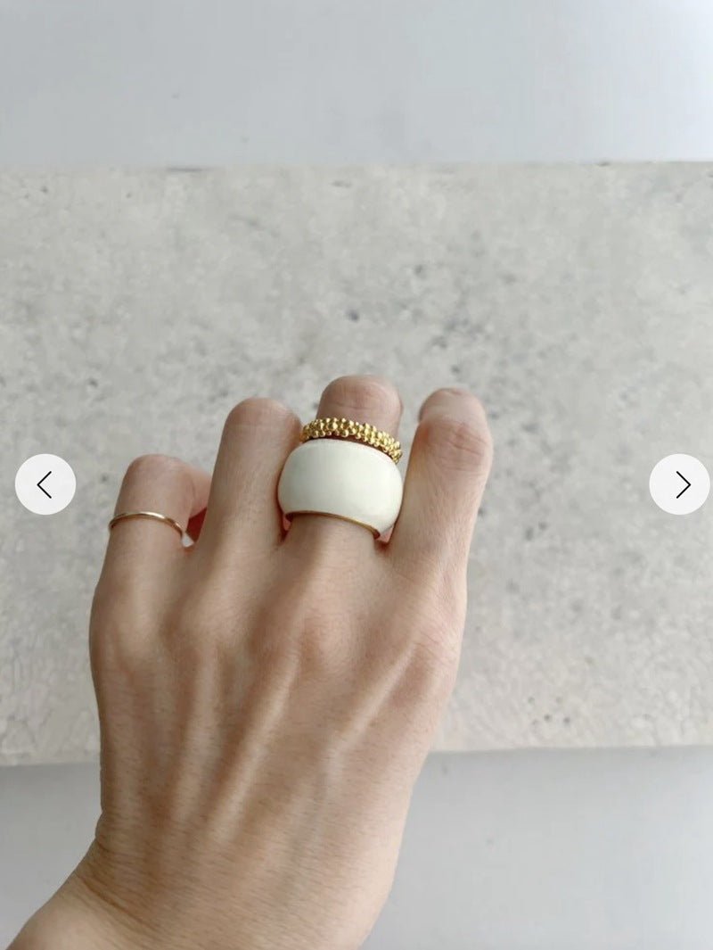 Japanese Minimal Enamel Wide Band Ring | Versatile Layering Style - floysun