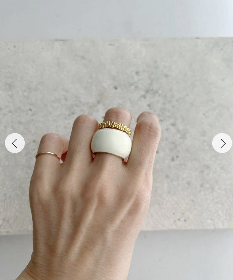 Japanese Minimal Enamel Wide Band Ring | Versatile Layering Style - floysun