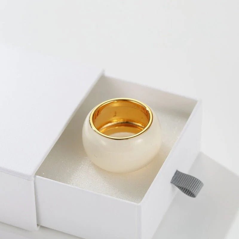 Japanese Minimal Enamel Wide Band Ring | Versatile Layering Style - floysun