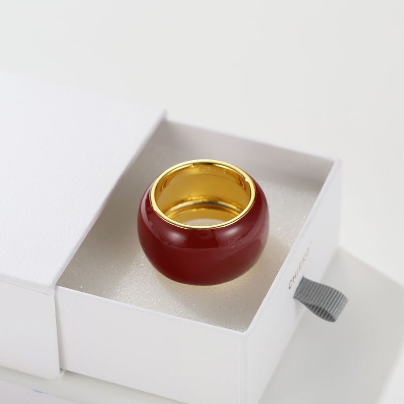 Japanese Minimal Enamel Wide Band Ring | Versatile Layering Style - floysun