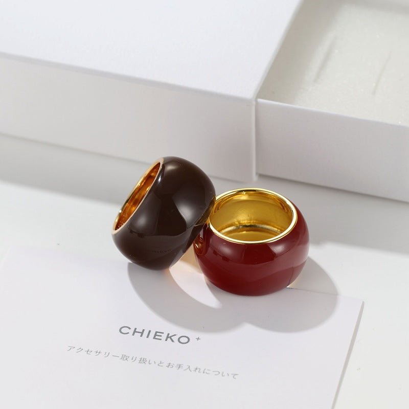 Japanese Minimal Enamel Wide Band Ring | Versatile Layering Style - floysun