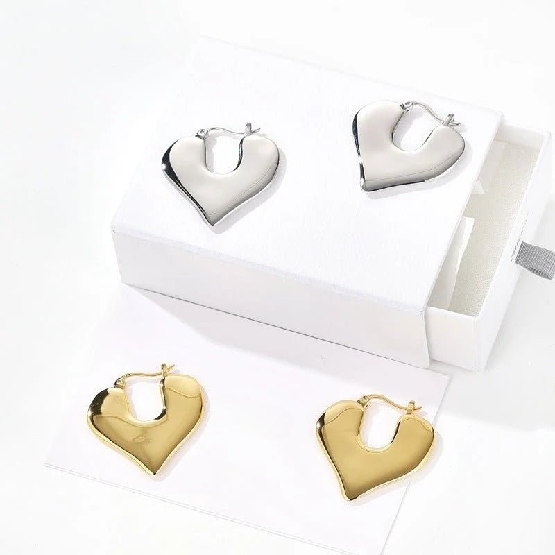 Japanese Minimalist Polished Heart Earrings - floysun
