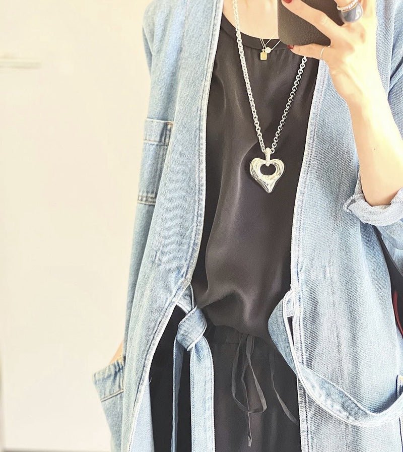 Japanese Minimalist Polished Heart Pendant Necklace - floysun