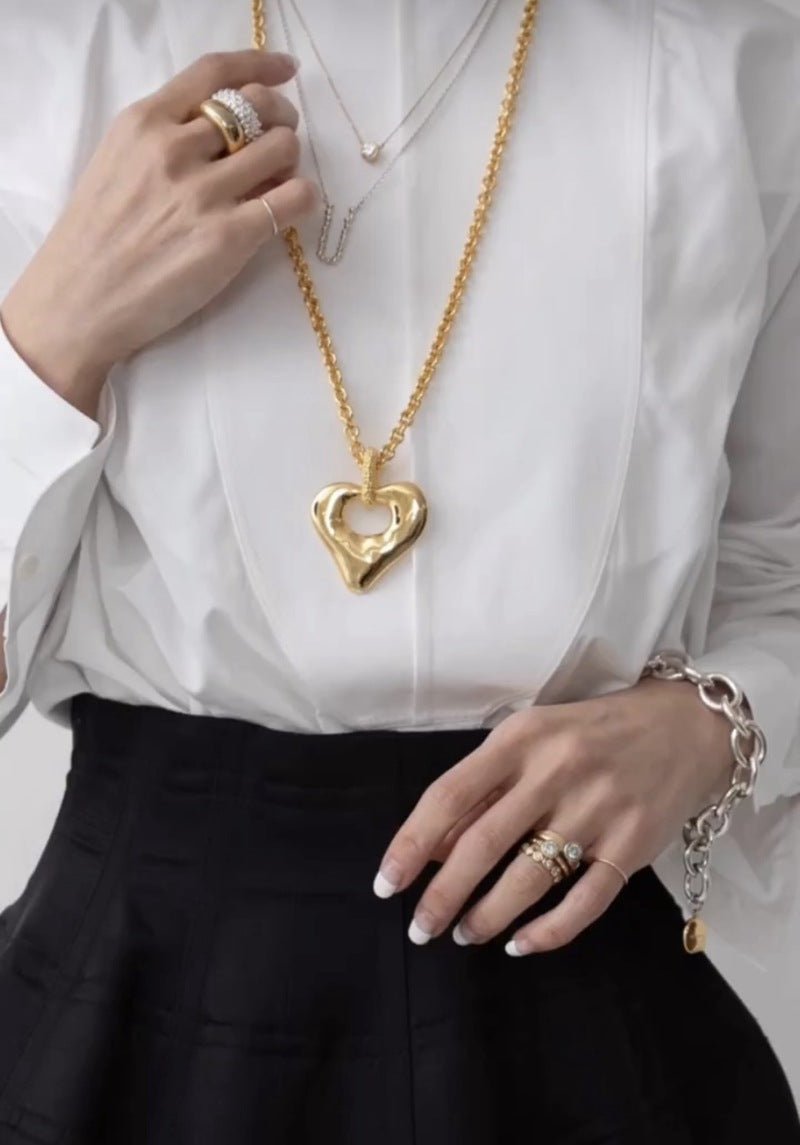 Japanese Minimalist Polished Heart Pendant Necklace - floysun