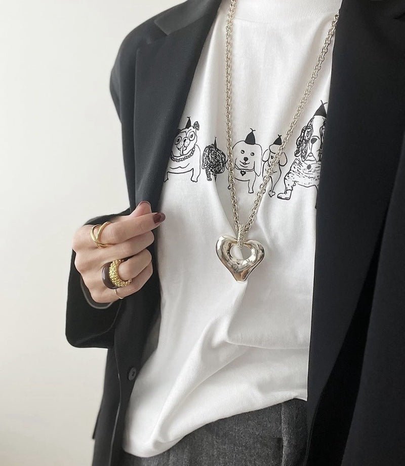 Japanese Minimalist Polished Heart Pendant Necklace - floysun