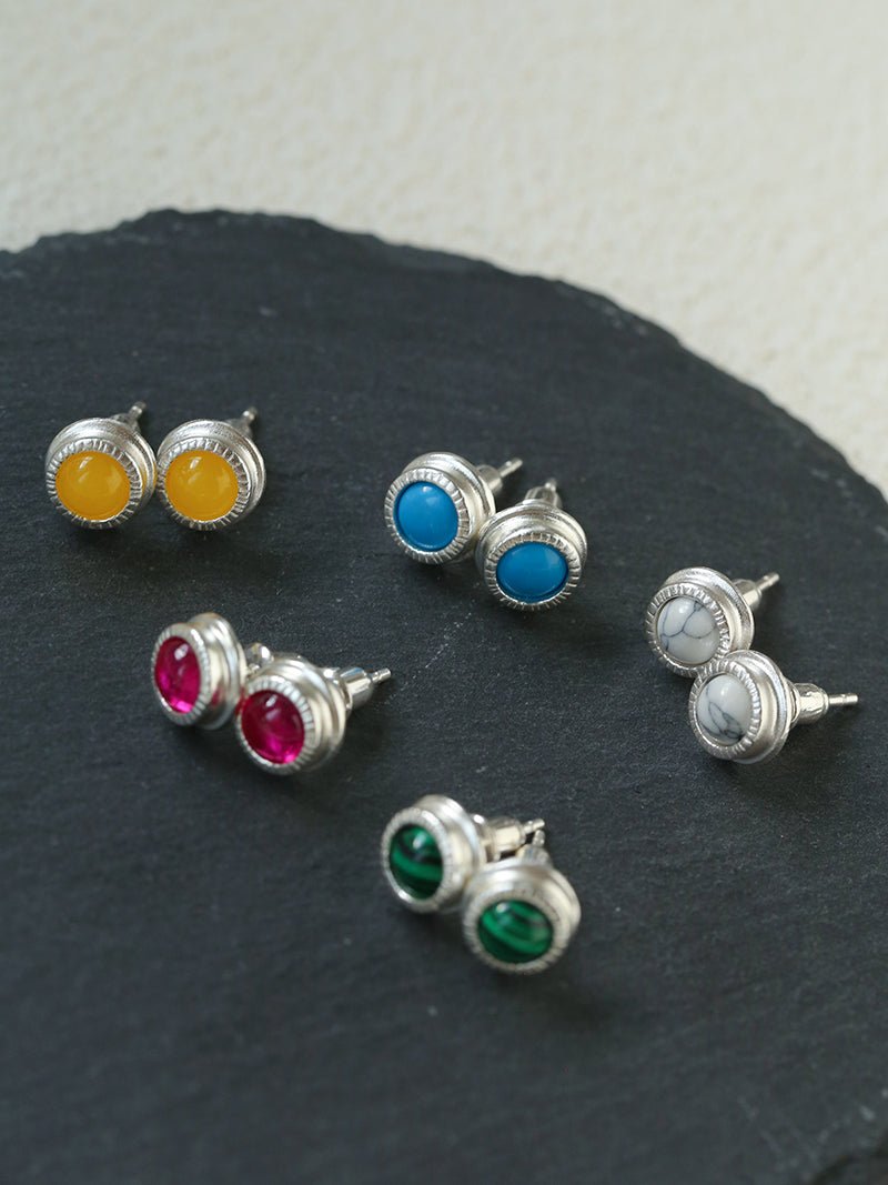 Japanese - Style 925 Sterling Silver Gemstone Stud Earrings - floysun
