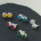 Japanese - Style 925 Sterling Silver Gemstone Stud Earrings - floysun