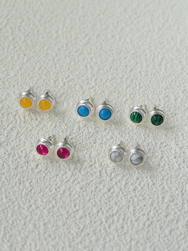 Japanese - Style 925 Sterling Silver Gemstone Stud Earrings - floysun