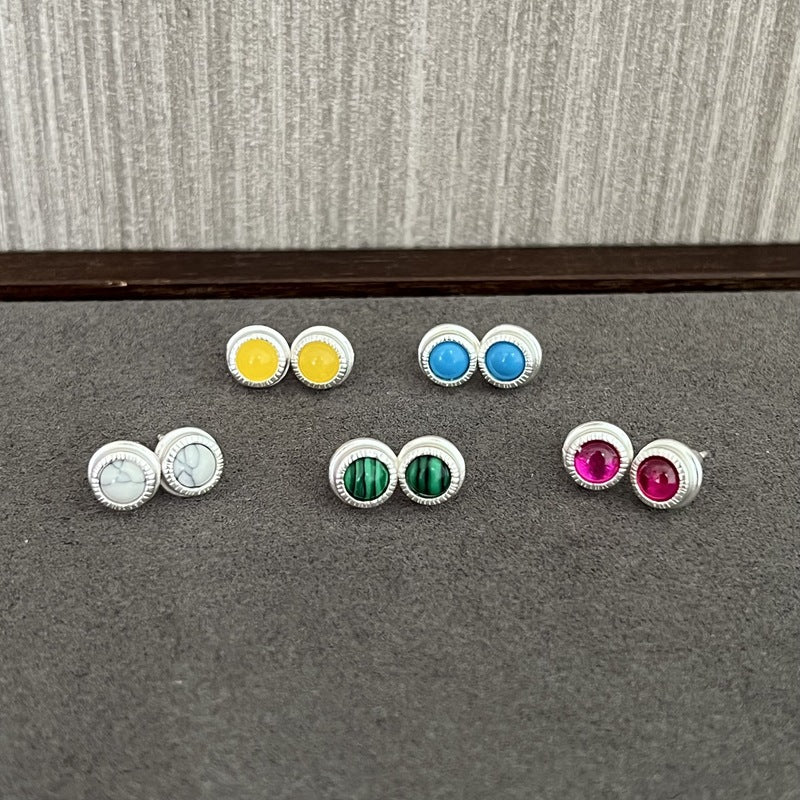 Japanese - Style 925 Sterling Silver Gemstone Stud Earrings - floysun