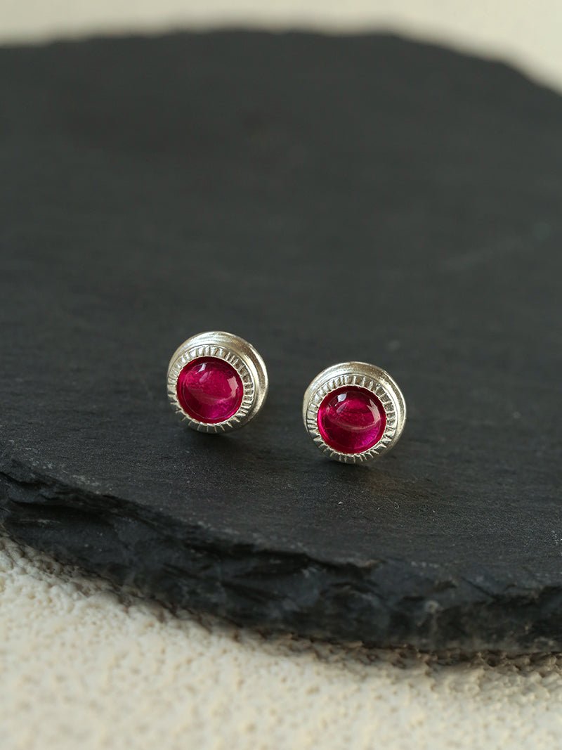 Japanese - Style 925 Sterling Silver Gemstone Stud Earrings - floysun