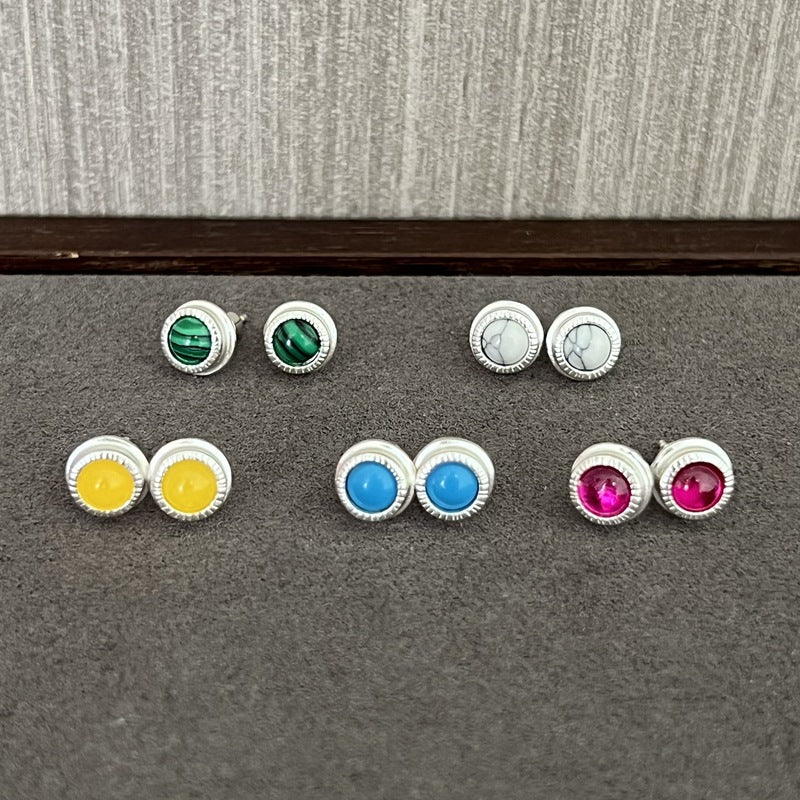 Japanese - Style 925 Sterling Silver Gemstone Stud Earrings - floysun