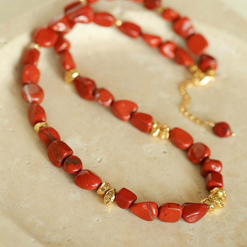 Joyful Red Stone Round Bead and Pearl Bead Beaded Necklace - floysun