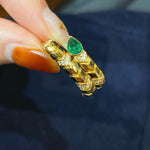 K - Yellow Gold Serpent Green Chalcedony Stretch Ring - floysun