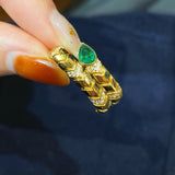 K - Yellow Gold Serpent Green Chalcedony Stretch Ring - floysun