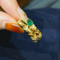 K - Yellow Gold Serpent Green Chalcedony Stretch Ring - floysun