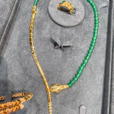 K - Yellow Gold Serpent Green Chalcedony Stretch Ring - floysun