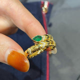 K - Yellow Gold Serpent Green Chalcedony Stretch Ring - floysun