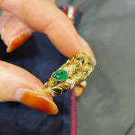 K - Yellow Gold Serpent Green Chalcedony Stretch Ring - floysun