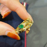 K - Yellow Gold Serpent Green Chalcedony Stretch Ring - floysun