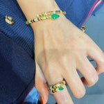 K - Yellow Gold Serpent Green Chalcedony Stretch Ring - floysun