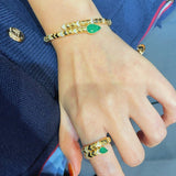 K - Yellow Gold Serpent Green Chalcedony Stretch Ring - floysun