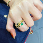 K - Yellow Gold Serpent Green Chalcedony Stretch Ring - floysun