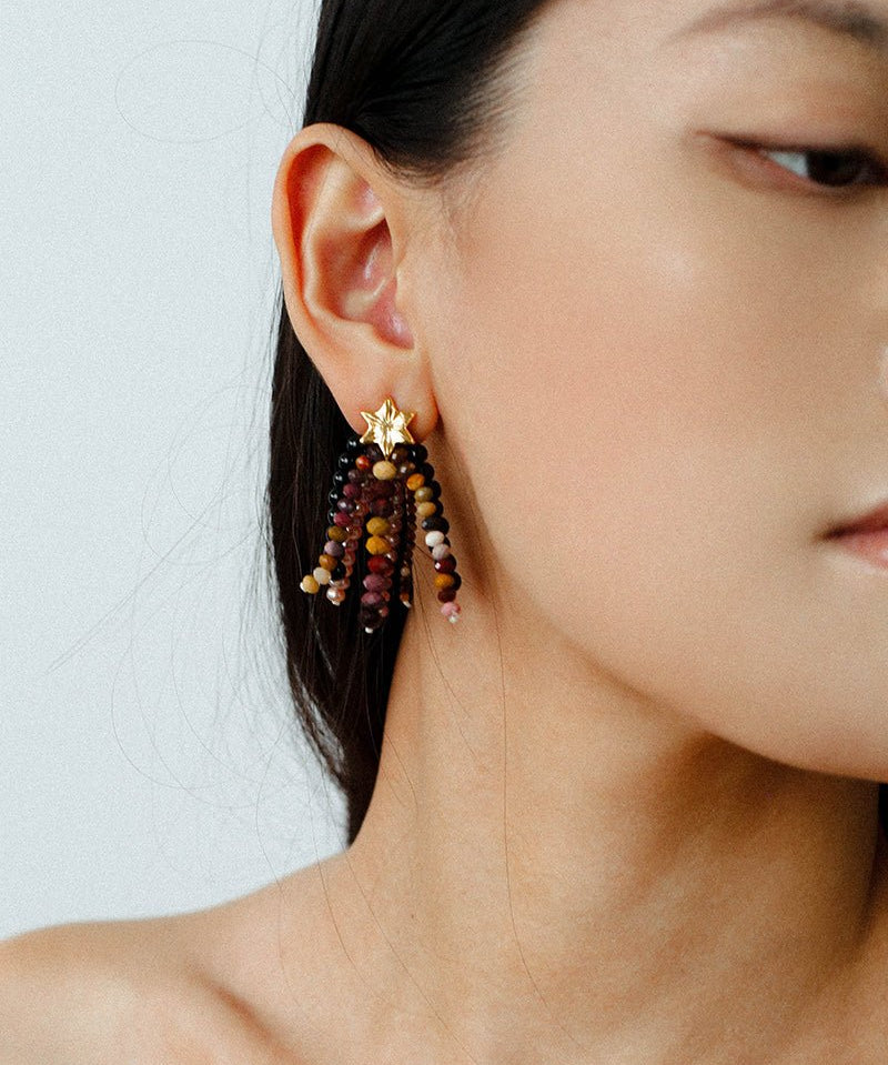 Kaguya Star & Moon Pearl Tassel Earrings - floysun