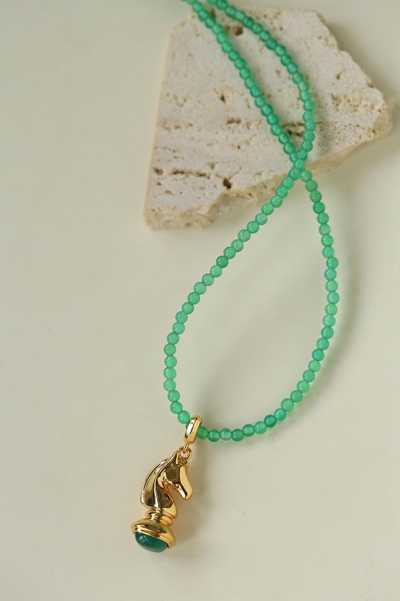 Knight Chess Horse Gemstone Beaded Necklace - floysun