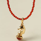 Knight Chess Horse Gemstone Beaded Necklace - floysun