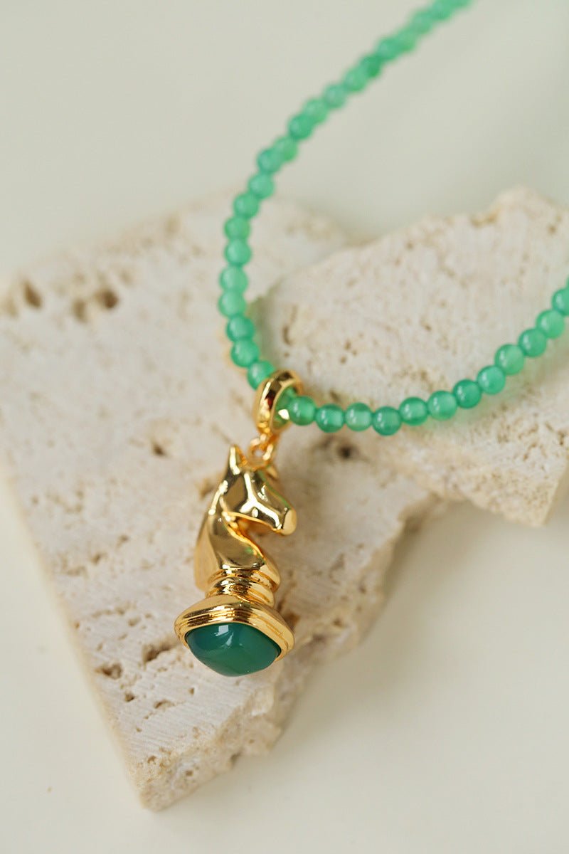 Knight Chess Horse Gemstone Beaded Necklace - floysun