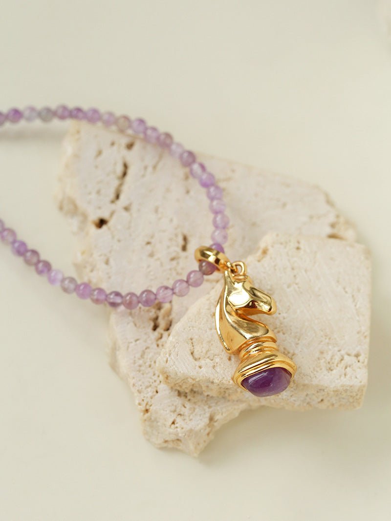 Knight Chess Horse Gemstone Beaded Necklace - floysun